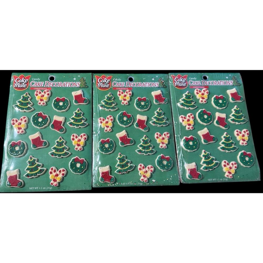 (3) Cake Mate Candy Christmas Decorations great for cupcakes, cakes, cookies